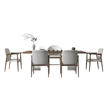 Комплект маса-стол, модерен окачен акрил масичка за чай с цвят на дърво, чайна, чайна, чай масичка, маса за хранене