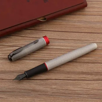 Писалка JinHao 75 Office Red Gun Сиво сребриста Решетчатая черна чернильная писалка с тънък титанов щанга с фитил