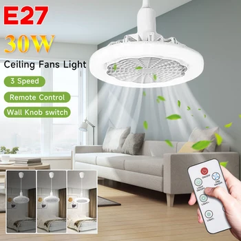Вентилатор на тавана E27 с мощност 30 W с подсветка, led вентилаторните лампи, тавана лампа с вентилатор, електрически вентилатор с дистанционно управление за спални, всекидневна