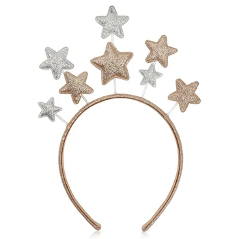 Обръч за коса с блестящи звезди, празнична панделка за коса, прекрасна Коледна обогатяване с пентаграма, аксесоари за коса за деца, панделки за коса във формата на звезди, прическа
