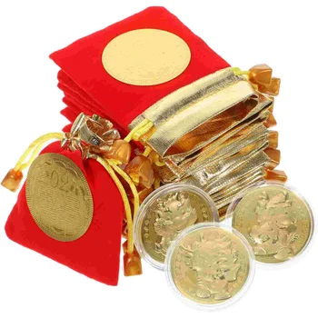 12 Комплекти мъжки подаръци 2024 Възпоменателни монети Зодиакален любимец Дракон Коледен сувенир Китайското благословия