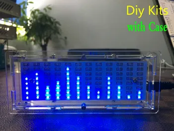 Синя led анализатор музикален спектър, индикатор за нивото на звука, модул на показателя усилвател MP3 за PC, комплекти за diy с футляром