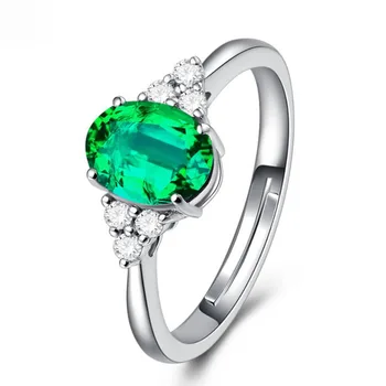 Елегантни пръстени с овални, тъмно-зелен камък е За жените, Бяло Злато, Цвят AAA, Циркон, Модни Бижута Anillos Mujer на Едро, регулируеми