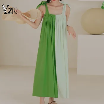 Y2K Облекло празничен плажен бохо свободни извънгабаритни midi дълги рокли дамски zevity лоскутный зелен сарафан женски халат party jupe