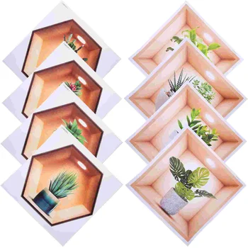 8 Листа Красят илюстрации на растения в саксии, офис стенописи от PVC, отклеиваются и се придържат