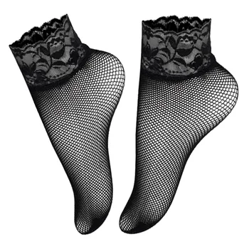 Чорапи като рибарска мрежа, Дамски Черни Къси дантелени мрежести чорапи от щиколотку, Лятно женствена рокля, Луксозни Пухкави Прозрачни чорапи Meias Секси