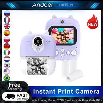 Камера Миг Печат Andoer Kids Print Camera 1080P 3-в-1 Камера Миг Печат с двойна Леща с Хартия за Печат за Деца, Момчета И Момичета, Подаръци