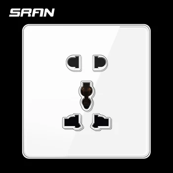 SRAN UK Универсална 5-за контакт стенни изход е 86 мм * 90 mm, висококачествен панел от огледално стъкло, контакти за захранване на 10 А
