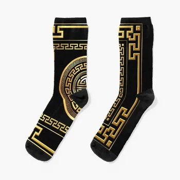Гръцки ключ Меандър Черни златни чорапи голям размер забавни мъжки чорапи компресия чорапи дамски