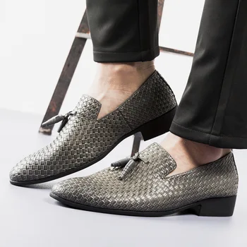 Мъжки британски вечерни обувки за мъже, лоферы с пискюли, класически обувки без закопчалка за сватбени партита, Плюс размер 48