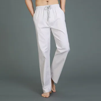 Пролетно-есенни мъжки панталони за сън от 100% памук, Мъжки ежедневни пижамные панталони, Вечерни панталони за почивка на по-високо качество, по-Големи размери домашни панталони