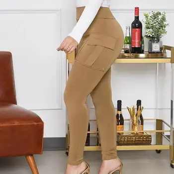 Дамски ежедневни панталони са с повишен чифт конци, с висока еластична талия, дамски спортни панталони с много джобове, меки за четирима души