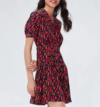 Модерен мини-рокля-риза с пищни ръкави цвят на червено вино на САЩ 2-US 12