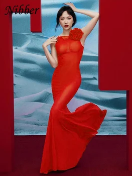 Жена макси рокля Nibber с 3D цветен интериор, Елегантен и Очарователен халат за баня, дамски рокли с подолом под формата на рибено опашката, Тенденция градинска дрехи, Vestidos