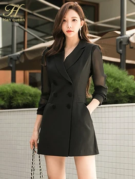 H Han Queen, ново Корейското двубортное винтажное рокля Vestidos, просто красива работно дебнещ рокля, дамски офис рокли-чанти, ежедневни рокли-молив