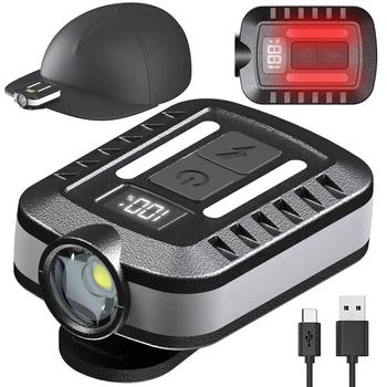Клип на шапка, фаровете Type C, зареждане чрез USB, Мултифункционален налобный фенер, индикатор за мощност, Мини-led фаровете за къмпинг, джогинг, разходки