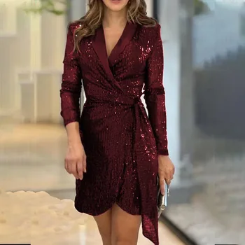 Нова рокля-блуза Дамски модни секси къса пола с лъскава талия от кристали Модерен, удобен и универсален