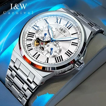 Iw Carnival Japan Механичен механизъм Miyota за мъжки часовници с автоматично скелетоном от неръждаема стомана, модерен ръчен часовник с сапфировыми часовник