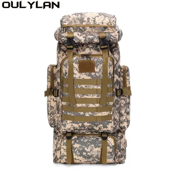 Oulylan 80L Открит камуфляжный раница мъжки голям капацитет Водоустойчив Военен раница Пътен раница за мъже Туристическа чанта