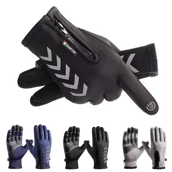 1 Чифт ръкавици за защита от пръски, плътен цвят, пълен с пръсти, грапава длан, Плюшени топли светлоотразителни зимни ръкавици унисекс с докосване на екрана
