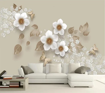 Потребителски 3D тапети с триизмерен релеф цвете сливи Европейския ретро диван, на фона на телевизор, стенни картини за хол, спалня