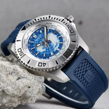 OBLVLO Керамични bezel Автоматични механични часовници Световно време Гмуркане Спортни мъжки часовник Сапфир кристал Супер нажежен мъжки часовник