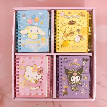 Kawaii Sanrioed Kuromi My Melody Cinnamoroll Сладък cartoony portable notepad с цветен намотка, ръчно дневник счетоводство, подарък под формата на сърце за момичета