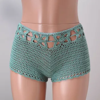 Пролетно-летни дамски панталони, сексуална перспектива, отворени, обикновена плетени шорти с шарките, триточкови плажни панталони, дрехи