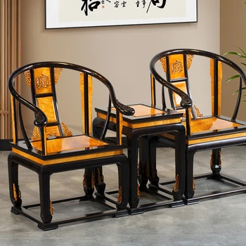 Индивидуален комплект мебели от червено дърво от три части за стола Golden Silk Nanmu Palace