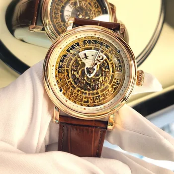 Мъжки часовник BORMAN Classic от скелетонирующим циферблат, автоматични Механични часовници, кафява каишка от естествена кожа, сапфирен кристал, водоустойчив мъжки часовник до 50 метра