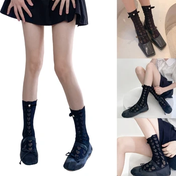 Дамски чорапи за телета с модел под формата на кух сърце, бели чорапи за японски момичета, Секси чорапи