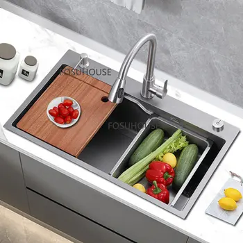 Кухненски кът с нано-мивка от неръждаема стомана 304, един пълен набор от мивки с аксесоари, дизайн за дома, прости на кухненски мивки за гурме