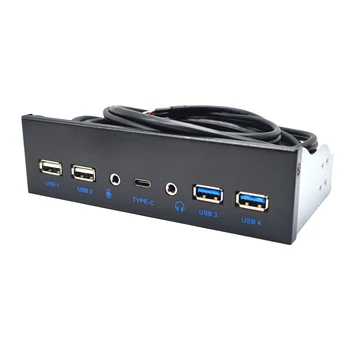 Преден USB 3.0 панел за PC USB 3.1 Type C + 2x USB3.0 + 2x USB2.0 Хъб + HD Аудио 3.5 мм + Микрофон за слушалки за 5,25 