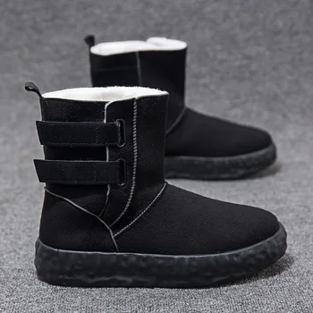 Мъжка черна Корея памучен обувки, Нови Зимни Зимни обувки с плюшено нагревателя, Издръжливи износоустойчиви обувки на плоска подметка, ежедневни обувки