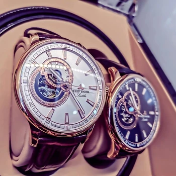 Мъжки часовник Reef Тигър/RT луксозни Skeleton, аналогови автоматични механични часовници, кожена каишка, ръчен часовник с турбийоном