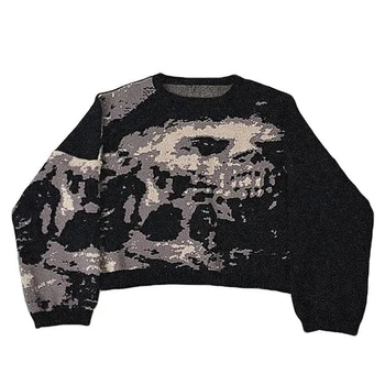 Пуловер с готик Скелети, есенен пуловер памук в стил Харадзюку, дамски Пуловер Оверсайз, Вязаный пуловер в стил хип-хоп, мъжки Градинска облекло Y2K