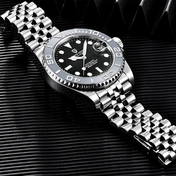 Нов мъжки механичен часовник луксозна марка с сапфирено стъкло, автоматични мъжки водоустойчив часовник