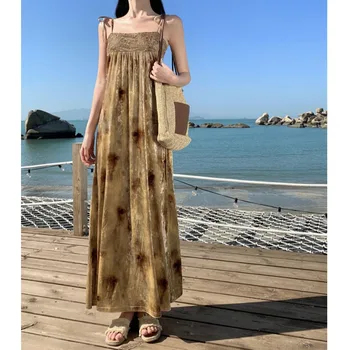 Плажни кадифени рокли с флорални принтом в стил бохо, дълго винтажное рокля трапецовидна форма, Vestidos, директна доставка