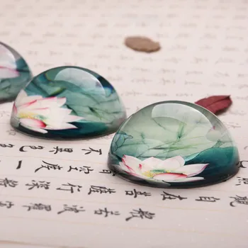 Творчески преспапиета Lotus от кристално стъкло, китайска живопис, четка за калиграфия, преспапиета с кръгла форма, Peso De Papel