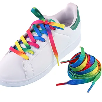 Модни Цветни Шнурове с Преливащи се цветове ремък за обувки С Градиентным Принтом Плосък Ремък Ежедневни Цветни Връзки За Маратонки 80/100/120 см