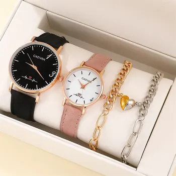 комплект от 4 бр., минималистичные кварцови часовници за двойки, модерни дамски часовници, бижута, изискани и стилни дамски ръчен часовник