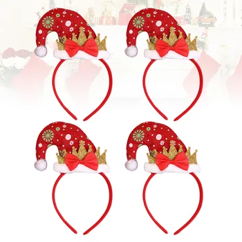 4шт Коледна Шапка на Дядо Коледа, Превръзка на главата с червен нос, Коледен костюм, шапки, Аксесоари за коса за Коледно парти