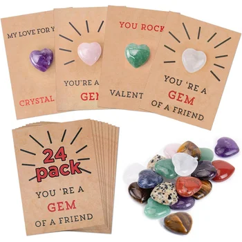 24/12 опаковки Валентинок във формата на сърце, кристална камък с картички, подарък за свети Валентин за деца, подарък за учебната парти.