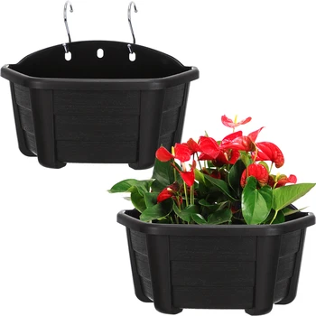 2 елемента Стенни саксиите Полукръгли Пластмасови кошници за растенията Цветни кофи с куки за огради, тераси На закрито и на открито В градината