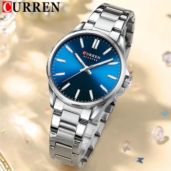CURREN Модерни дамски часовници, най-добрата марка луксозни часовници Blue Lady Момиче, верижка от неръждаема стомана, класически дамски часовник, подарък 9090