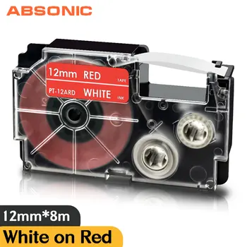 Absonic XR12ARD Бяла на Червена лента за принтер 12 мм Съвместима Этикеточная лента Casio XR-12ARD за принтери Casio KL-1500 KL-300