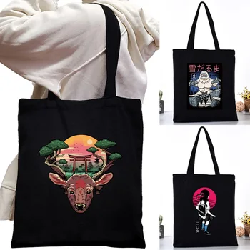 Торби за многократна употреба по рамото за пазаруване, модни дамски чанта за момичета с аниме-принтом, холщовая чанта-тоут, женствена чанта за пътуване на открито