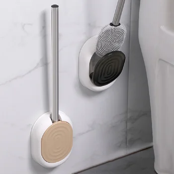 Креативна четка за тоалетна TPR със силиконова глава, дръжка от неръждаема стомана и полипропилен, инструменти за почистване на баня, монтирани на стената