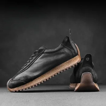Мъжки ежедневни обувки от естествена кожа, мъжки маратонки на платформа, мека подметка, нови обувки, износостойкая модни мъжки обувки в стил ретро, Zapatilla