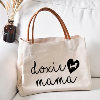 Дамски ежедневни холщовая чанта с принтом Doxie Мама, подарък за любителите на кучета, чанта с голям размер, чанти през рамо, чанта за пазаруване